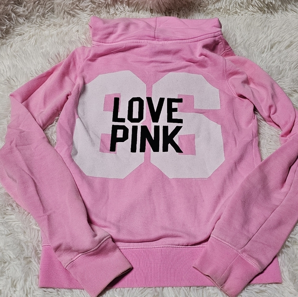 Victorias Secret Pink Campus Originals Pink Zip Up Hoodie With Logo EUC - Picture 4 of 8